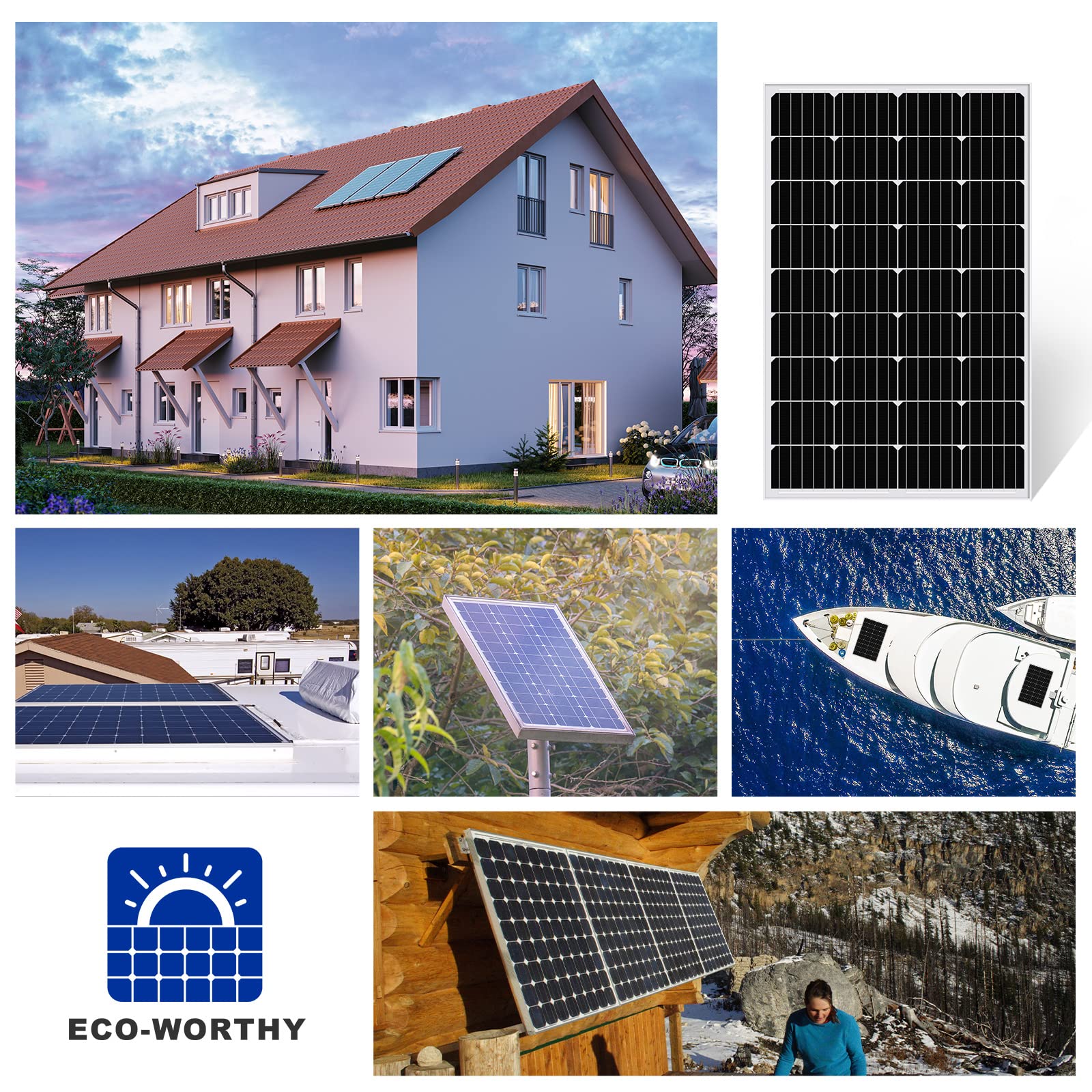 ECO-WORTHY 120W 12V Solar Panel, High Efficiency Mono Module for Motorhome Caravan Camper Shed Boat Yacht Off Grid Solar System Backup Power