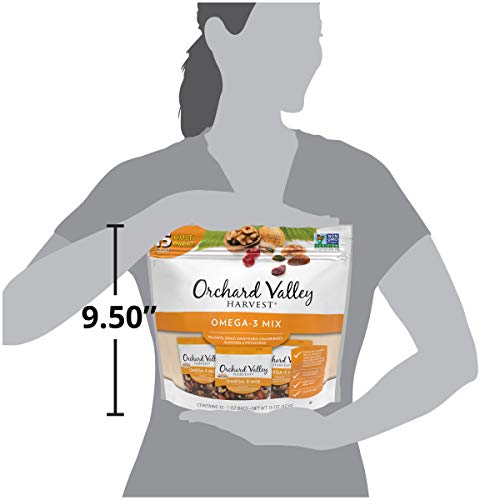 Orchard Valley Harvest Omega-3 Mix, 1 Ounce Bags (Pack of 15), Walnuts, Cranberries, Almonds, and Pistachios, Gluten Free, Non-GMO, No Artificial Ingredients