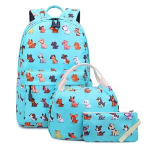 abshoo lightweight cute dog backpacks for school kids boys girls backpack with lunch bag (set dog teal)