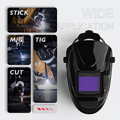 YESWELDER Large Viewing Screen 3.94"X3.27" True Color Solar Power Auto Darkening Welding Helmet, 4 Arc Sensor Wide Shade 4~5/9-9/13 for TIG MIG Arc Cut Grinding Welder Mask LYG-M800D