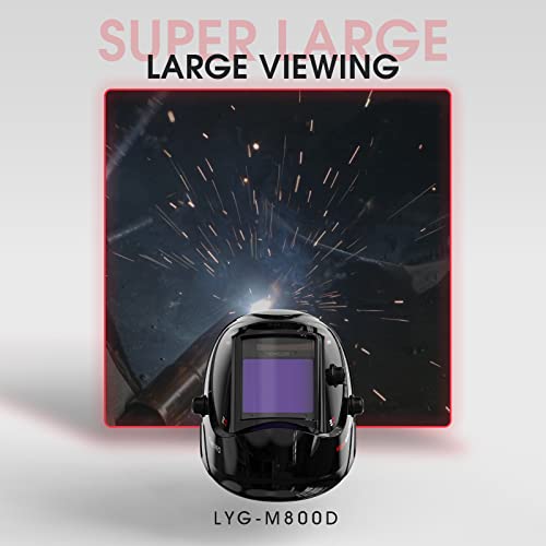 YESWELDER Large Viewing Screen 3.94"X3.27" True Color Solar Power Auto Darkening Welding Helmet, 4 Arc Sensor Wide Shade 4~5/9-9/13 for TIG MIG Arc Cut Grinding Welder Mask LYG-M800D