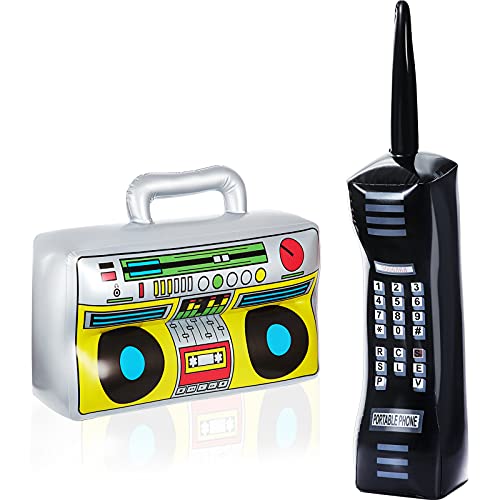 Gejoy 2 Pieces Inflatable Radio Boombox Inflatable Mobile Phone Props for 80s 90s Party Decorations Hip Hop Theme Birthdays Party Supplies