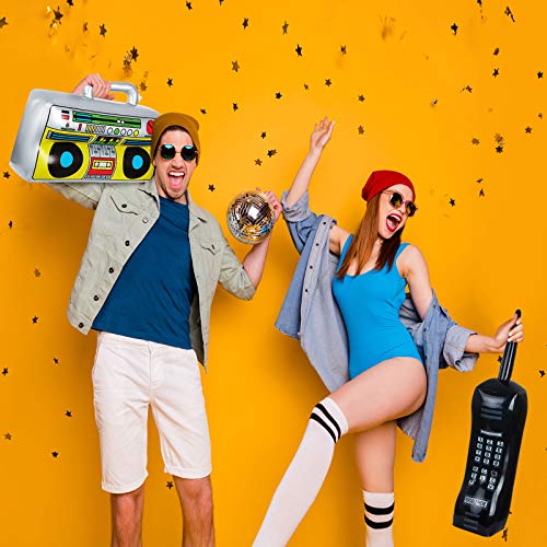 Gejoy 2 Pieces Inflatable Radio Boombox Inflatable Mobile Phone Props for 80s 90s Party Decorations Hip Hop Theme Birthdays Party Supplies