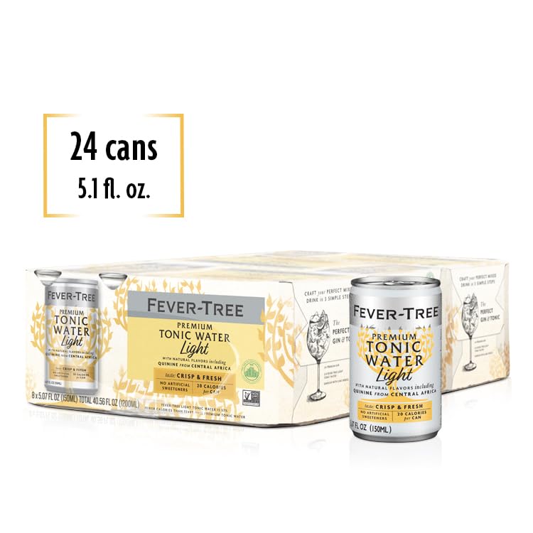 Fever-Tree Light Tonic Water Cans, 5.07 Fl Oz (Pack of 24), Lower in Calories, No Artificial Sweeteners, Flavorings or Preservatives (Packaging may vary)