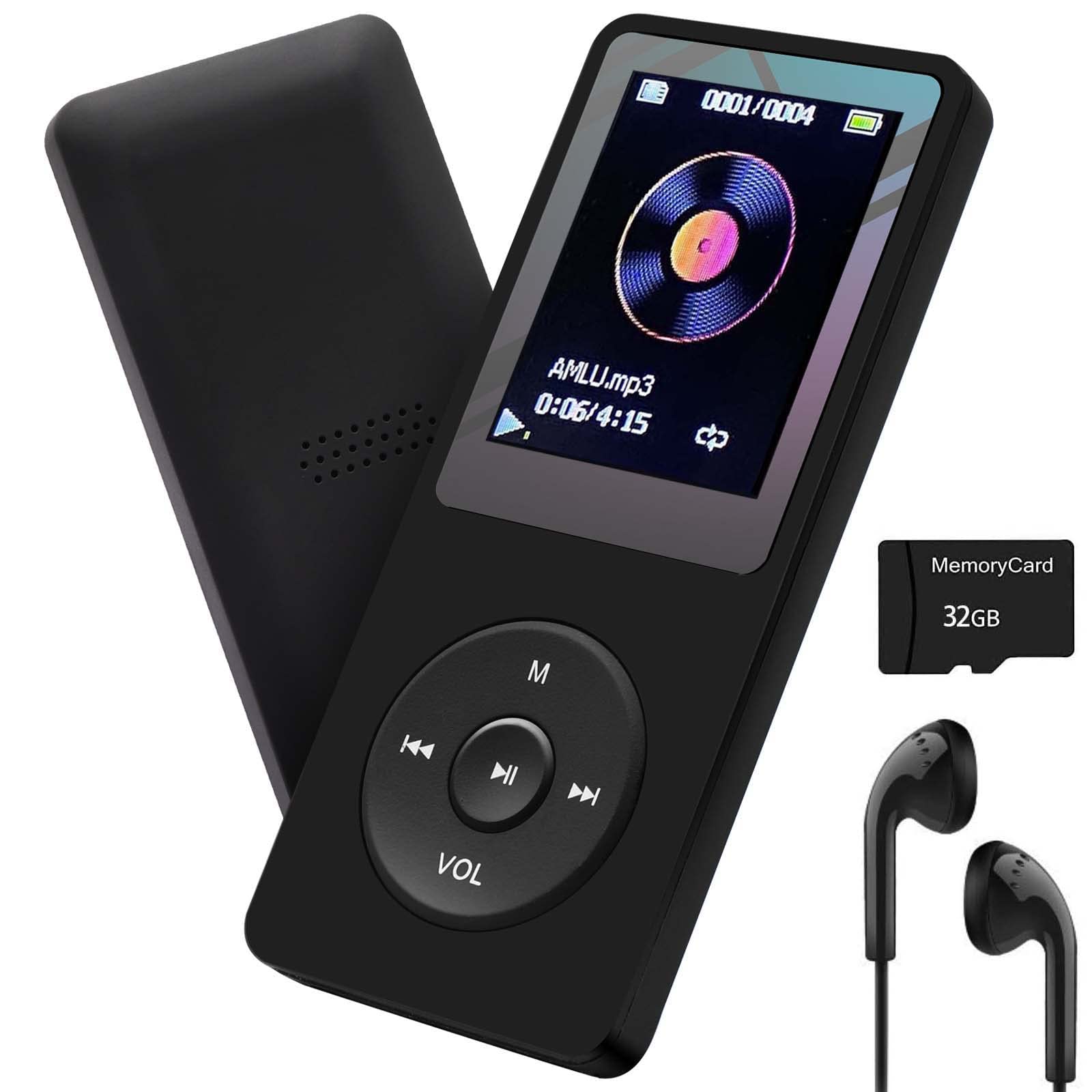 MP3 Player 32GB with Speaker Earphone Portable HiFi Lossless Sound MP3 Mini Music Player Voice Recorder E-Book HD Screen 1.8 inch Black Support up to 128GB