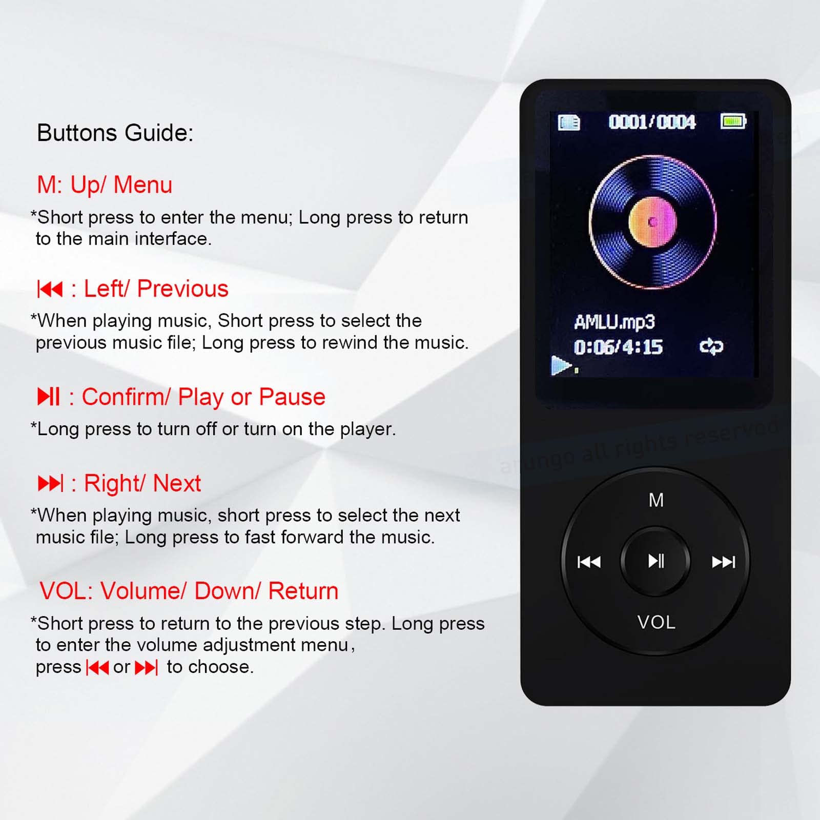 MP3 Player 32GB with Speaker Earphone Portable HiFi Lossless Sound MP3 Mini Music Player Voice Recorder E-Book HD Screen 1.8 inch Black Support up to 128GB