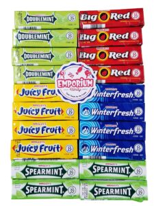 doublemint, spearmint, juicy fruit, big red, winterfresh chewing gum - 4 packs of each - fresh variety assortment 20 total packs of gum