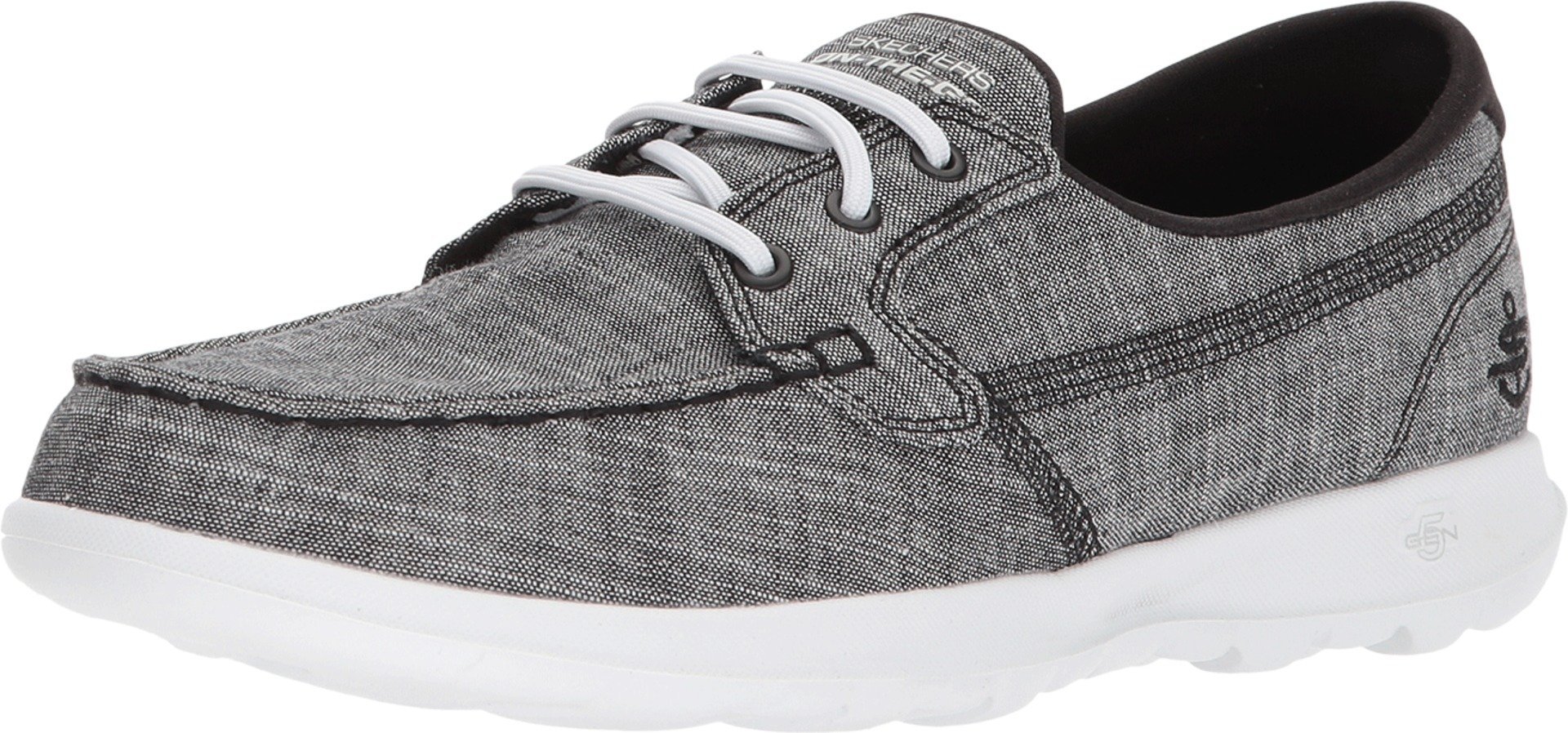 Skechers Women's Go Walk Lite-15433 Boat Shoe, Black/White, 6 Wide