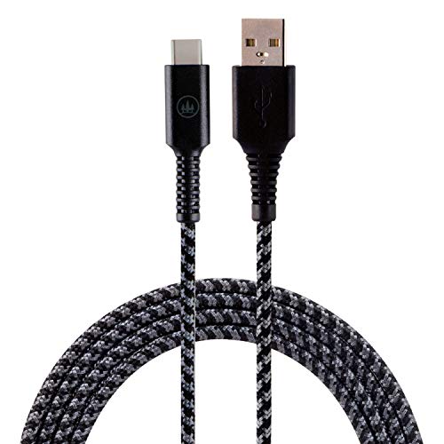 EcoSurvivor USB Type C Cable, USB-A to USB-C Black Nylon Braided Fast Charging Cable, 8ft, For iPhone 15/Pro/Max, iPad Air/Pro, MacBook, Samsung Galaxy S23/S22/Ultra, Google Pixel, 44851