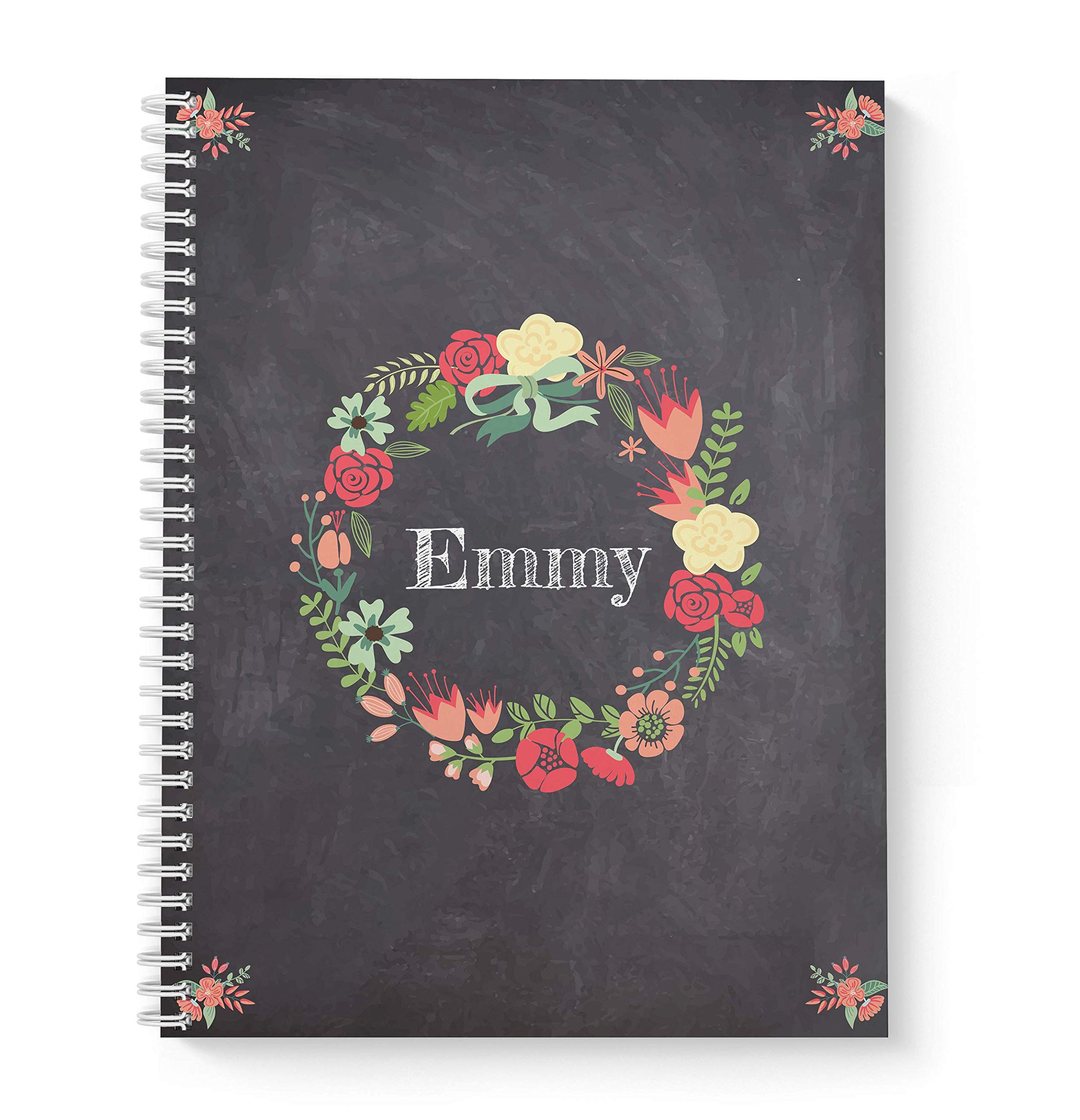 Floral Wreath Personalized Monthly and Weekly HARDCOVER Planner and Organizer, 1 full year, DATED or UNDATED OPTION, 8.5" x 11", lay flat wire-o spiral binding