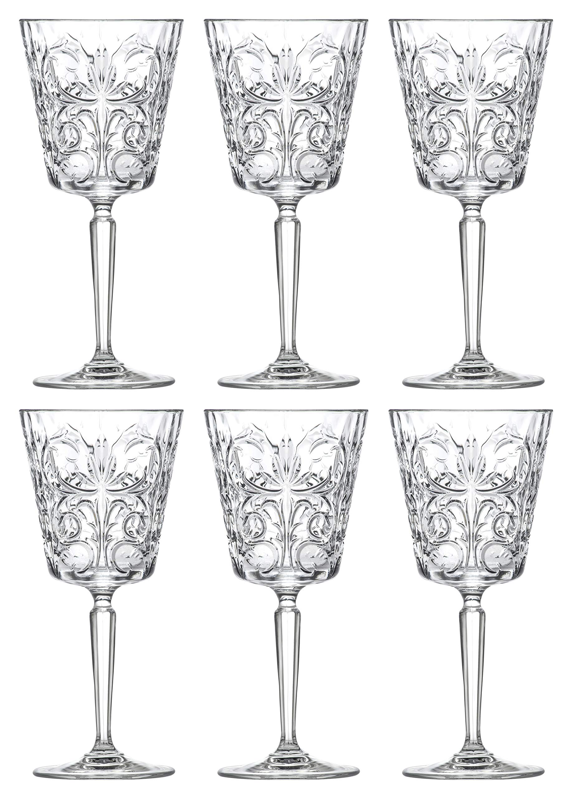 Barski Goblet - Red Wine Glass - Water Glass - Stemmed Glasses - Set of 6 Goblets - Glass Crystal - 11 oz. - Tattoo Designed -Beautifully Designed Made in Europe