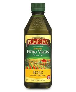 pompeian spanish bold extra virgin olive oil, first cold pressed, strong, fruity flavor, perfect for dipping and drizzling, 16 fl. oz.
