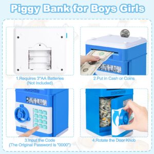 Safe Coin Bank Birthday Gift Toys for 3-12 Year Old Girl Boy, Refasy Children Fun Toys 8-12 Kids ATM Machine with Card Money for Cash Electronic Banks Box Blue