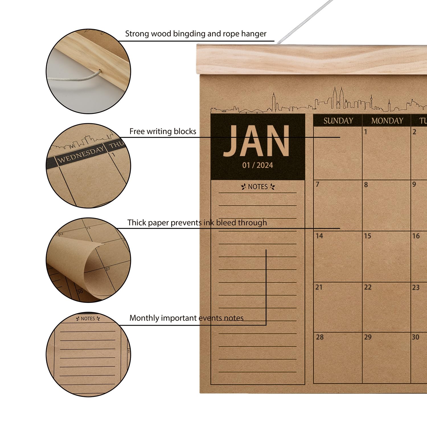 Calendar 2024-2025 - Wall Calendar Runs from Jan 2024 to Jun 2025, 18 Monthly Calendar Planner, Desk Calendar with Thick Kraft Paper for Home Office Organizing & Planning (16.5"x12.2") - Norjews