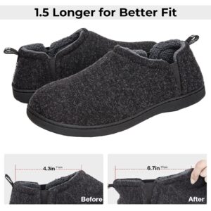 Snug Leaves Men's Fuzzy Wool Felt Memory Foam Slippers Warm Winter Faux Sherpa Indoor Outdoor House Shoes with Dual Side Elastic Gores (Size 11-12 M, Dark Gray)