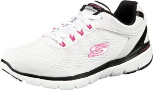 skechers flex appeal 3.0 - steady womens sneaker, white/black/hot pink, 7.5