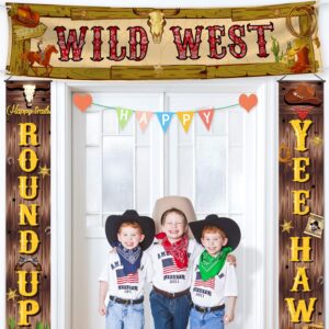 Cowboy Party Decorations Cowboy Banner Western Scene Setters for Cowboy Decorations Party Wooden House Barn Banner Western Party Supplies Wild West Backdrop Background 15.7 x 72 Inch