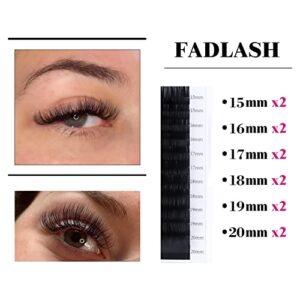 Lash Extension D Curl 15-20mm Mixed Tray Silk Classic Lash Extensions Supplies Individual Eyelash Extensions (0.20-D)