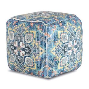 anji mountain square pouf , 20" x 20" x 20", blue and gray