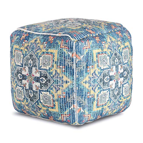 Anji Mountain Square Pouf , 20" x 20" x 20", Blue and Gray