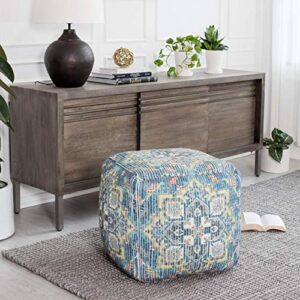 Anji Mountain Square Pouf , 20" x 20" x 20", Blue and Gray