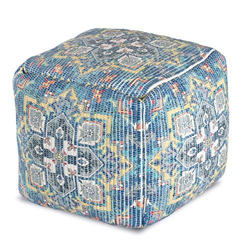 Anji Mountain Square Pouf , 20" x 20" x 20", Blue and Gray