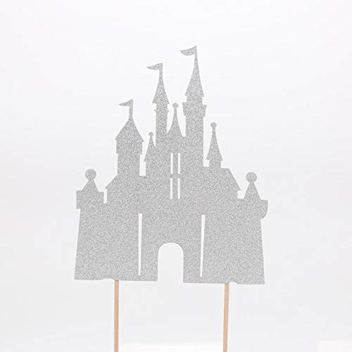 Flairs New York Happy Birthday Decorations Cake Toppers Party Props (Pack of 1 Cake Topper, Silver Glitter Princess Castle)