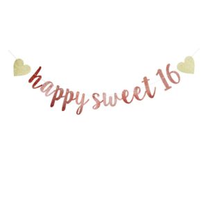 happy sweet 16 banner, 16th birthday party sign, sweet sixteen party supplies (pink)