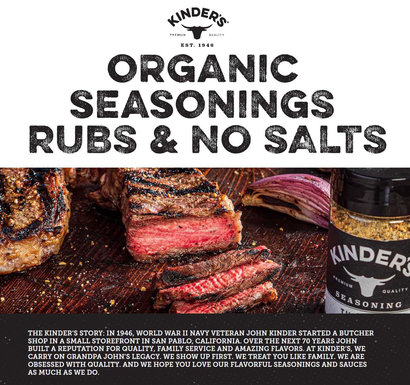 Kinder's Organic Buttery Steakhouse Rub, Premium Quality Seasoning, MSG Free, USDA Certified Organic, 3 oz