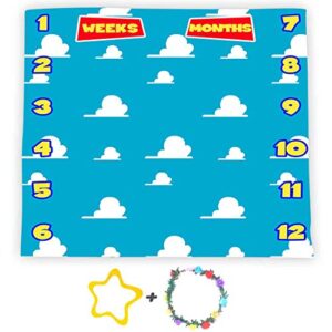 F-FUN SOUL Blue Sky White Clouds Baby Monthly Milestone Blanket 40x40in Nursery Blanket Baby Shower Age Growth Tracker with Bonus Marker LHFS981