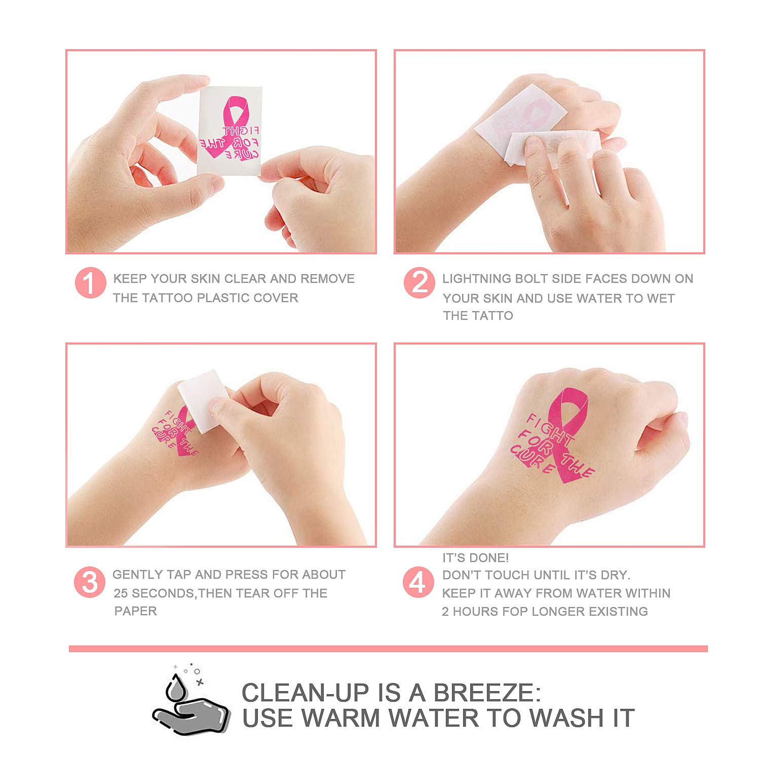 160 PCs Pink Ribbon Tattoos Breast Cancer Awareness Temporary Tattoos