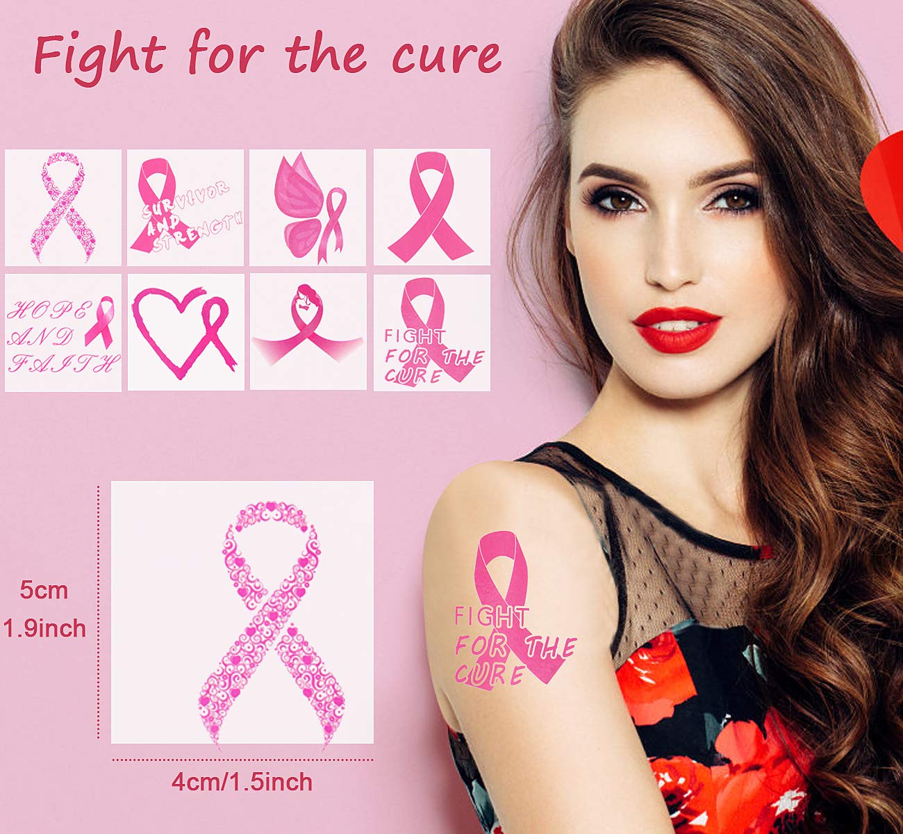 160 PCs Pink Ribbon Tattoos Breast Cancer Awareness Temporary Tattoos