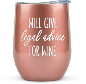 klubi lawyer gifts -will give legal advice for wine 12oz tumbler/mug for wine or coffee - gift idea for law school, judge, women, men, attorney, student, paralegal, graduation, prosecutor