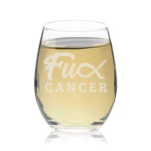 veracco f*ck cancer ribbon stemless wine glass motivational inspirational uplifting funny gift for cancer survivor