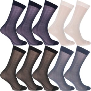 uaussi 10 pairs mens ultra thin dress socks silk sheer business socks soft nylon work trouser sox mid calf