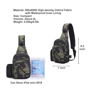 BraveHawk OUTDOORS Sling Chest Bag, 900D Nylon Oxford Portable Waterproof Compact Crossbody Pack for Hiking Cycling (Black Camouflage, Compact)