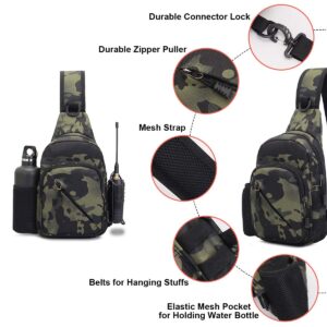 BraveHawk OUTDOORS Sling Chest Bag, 900D Nylon Oxford Portable Waterproof Compact Crossbody Pack for Hiking Cycling (Black Camouflage, Compact)