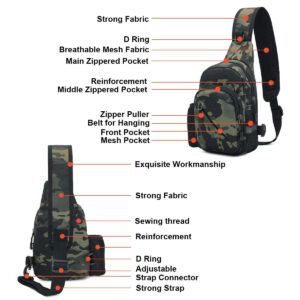 BraveHawk OUTDOORS Sling Chest Bag, 900D Nylon Oxford Portable Waterproof Compact Crossbody Pack for Hiking Cycling (Black Camouflage, Compact)