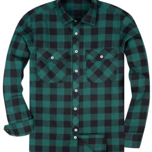 Alimens & Gentle Men's Button Down Regular Fit Long Sleeve Plaid Flannel Casual Shirts - Color: Green, Size: Large