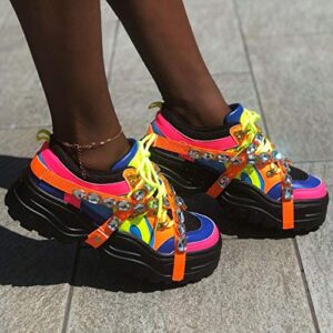 Cape Robbin Chunk Fever Neon Multicolor Mesh Trim Jewel Straps Lug Sole Sneaker (7, Neon Multi)