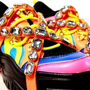 Cape Robbin Chunk Fever Neon Multicolor Mesh Trim Jewel Straps Lug Sole Sneaker (7, Neon Multi)