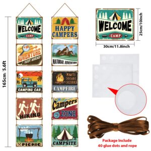 Camping Party Decorations Camping Banner Laminated Camping Signs Camp Themed Decorations Supply Birthday Party Baby Shower Decor Paper Cutouts with 2 Ropes and Glue Point Dots