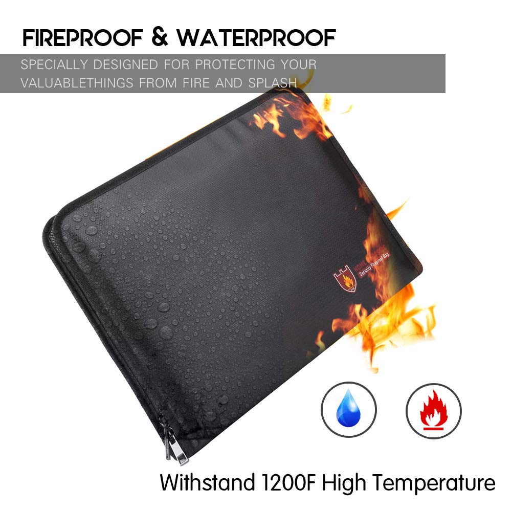 Fireproof Document Bag Fire & Water Resistant File Folder A4 Size 12 Pockets Fireproof Waterproof Safe Document Holder, Non-Itchy Silicone Coated Portable Filing Pouch for Legal Document(Clear)