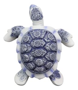 ebros terracotta blue and white feng shui celestial sea turtle statue 4.5" wide talisman of stability and fortune lucky tortoise figurine decorative zen turtles tortoises