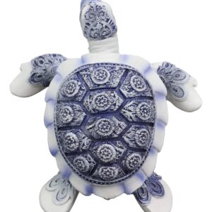 Ebros Terracotta Blue and White Feng Shui Celestial Sea Turtle Statue 4.5" Wide Talisman of Stability and Fortune Lucky Tortoise Figurine Decorative Zen Turtles Tortoises