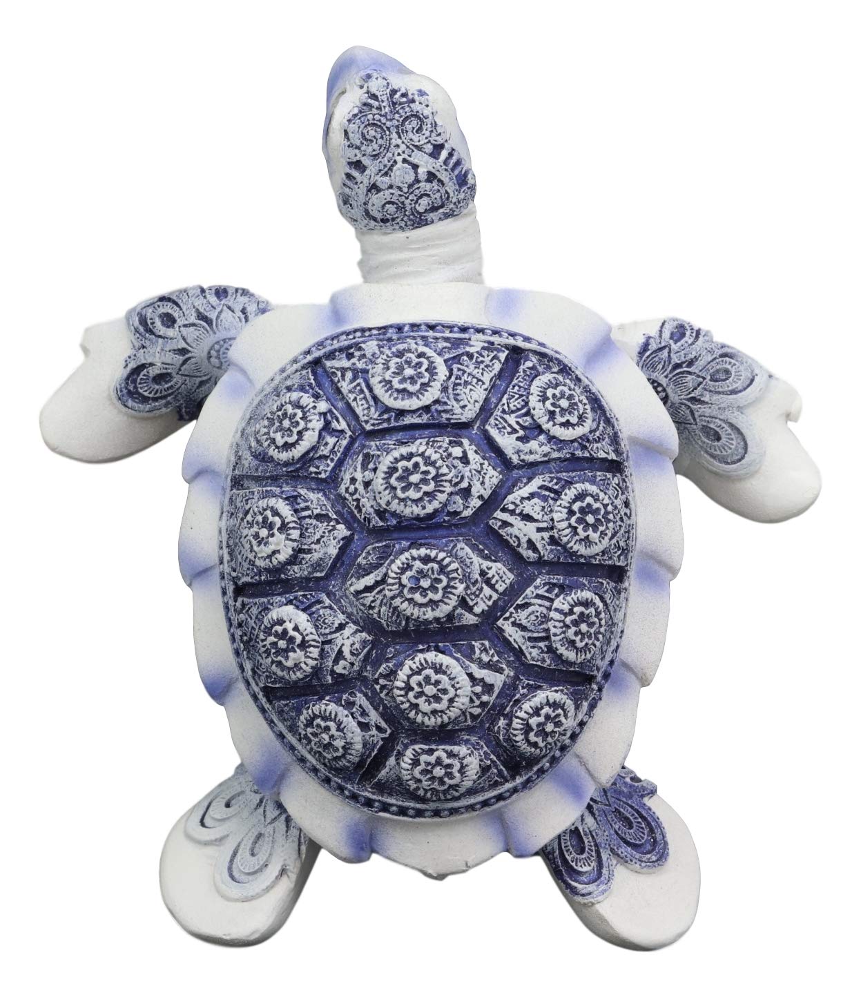 Ebros Terracotta Blue and White Feng Shui Celestial Sea Turtle Statue 4.5" Wide Talisman of Stability and Fortune Lucky Tortoise Figurine Decorative Zen Turtles Tortoises