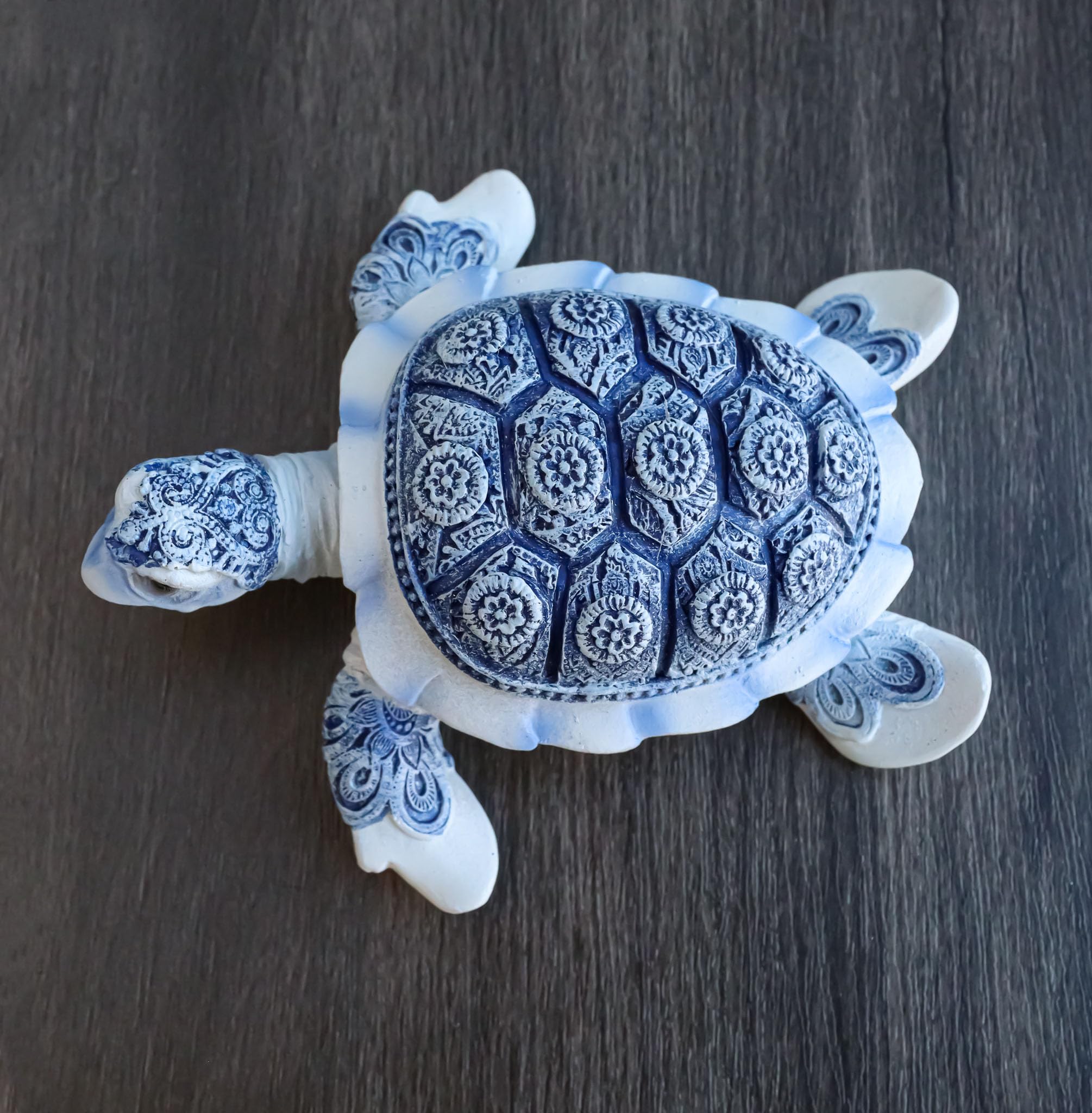 Ebros Terracotta Blue and White Feng Shui Celestial Sea Turtle Statue 4.5" Wide Talisman of Stability and Fortune Lucky Tortoise Figurine Decorative Zen Turtles Tortoises