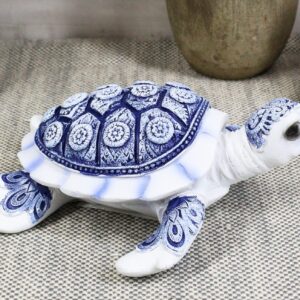 Ebros Terracotta Blue and White Feng Shui Celestial Sea Turtle Statue 4.5" Wide Talisman of Stability and Fortune Lucky Tortoise Figurine Decorative Zen Turtles Tortoises