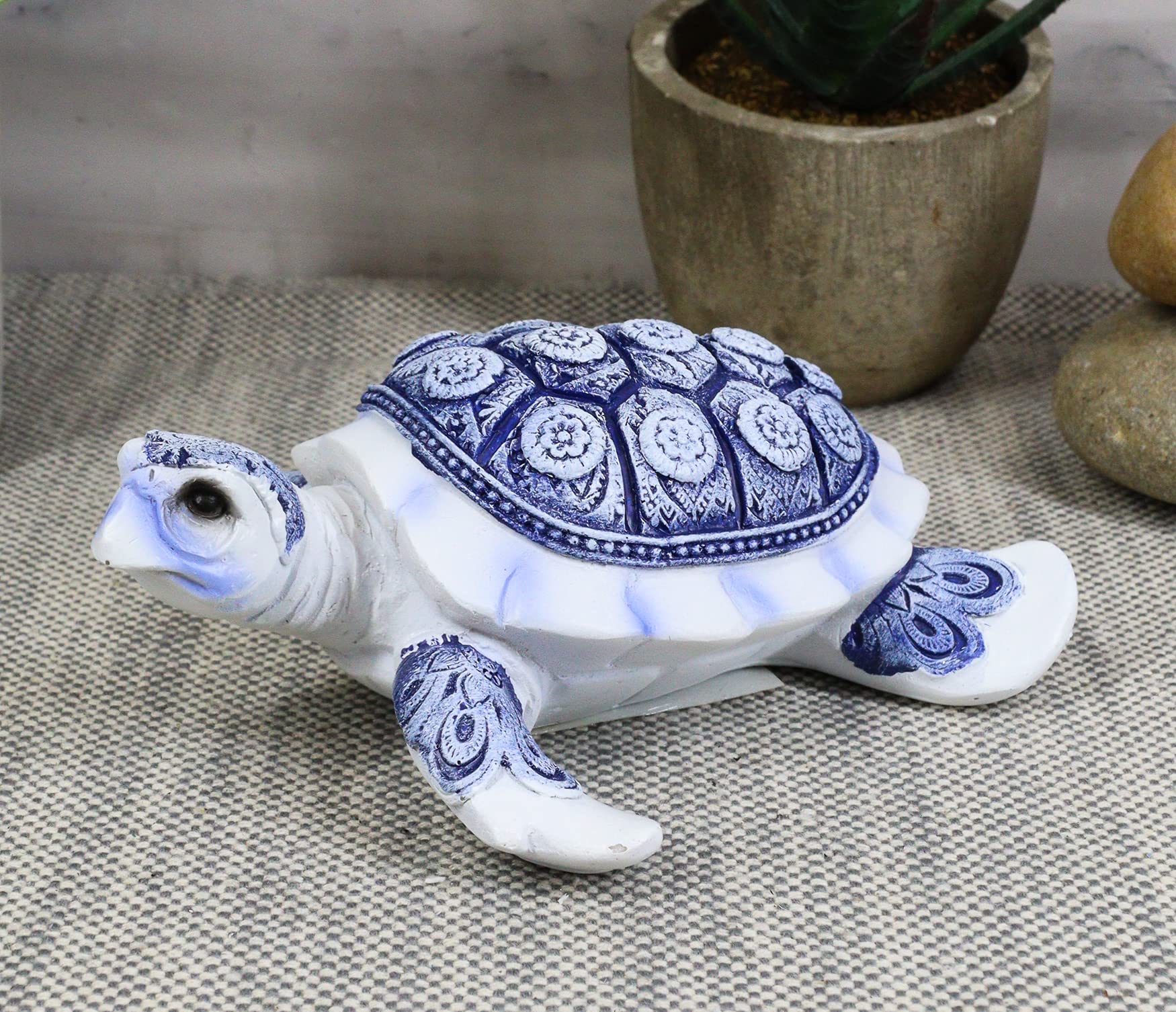 Ebros Terracotta Blue and White Feng Shui Celestial Sea Turtle Statue 4.5" Wide Talisman of Stability and Fortune Lucky Tortoise Figurine Decorative Zen Turtles Tortoises