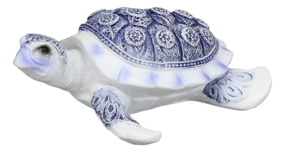 Ebros Terracotta Blue and White Feng Shui Celestial Sea Turtle Statue 4.5" Wide Talisman of Stability and Fortune Lucky Tortoise Figurine Decorative Zen Turtles Tortoises